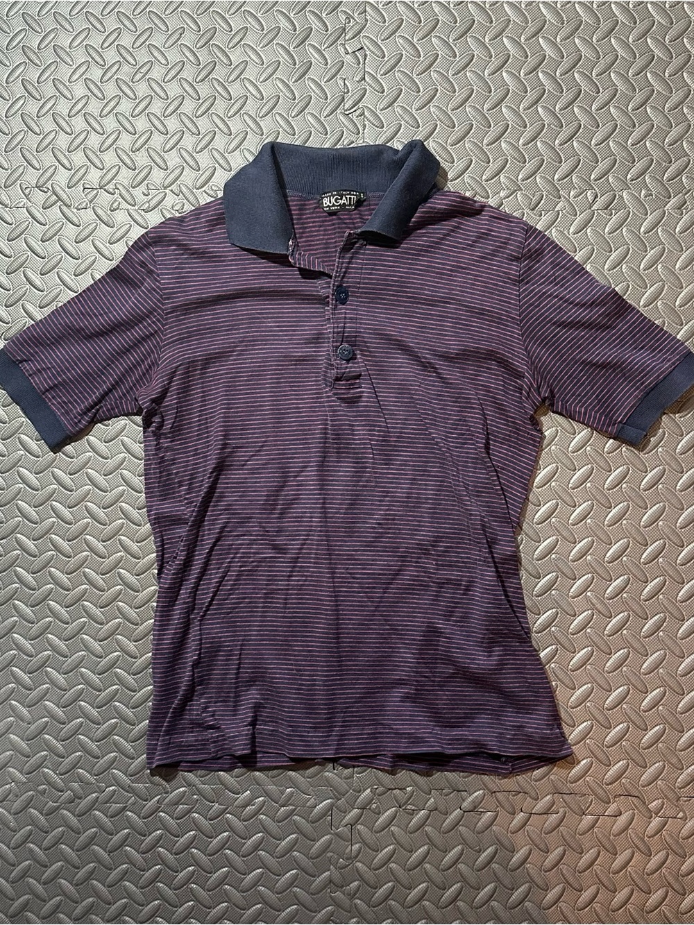 Bugatti Men’s  Purple and Navy Thin-Striped Polo with Navy Collar